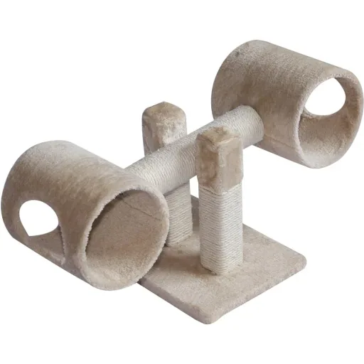 Kratzbaum Katzenbaum Spielbaum Wippe 2 Tunnel mit Loch Beige L67 x B30 x H26 cm