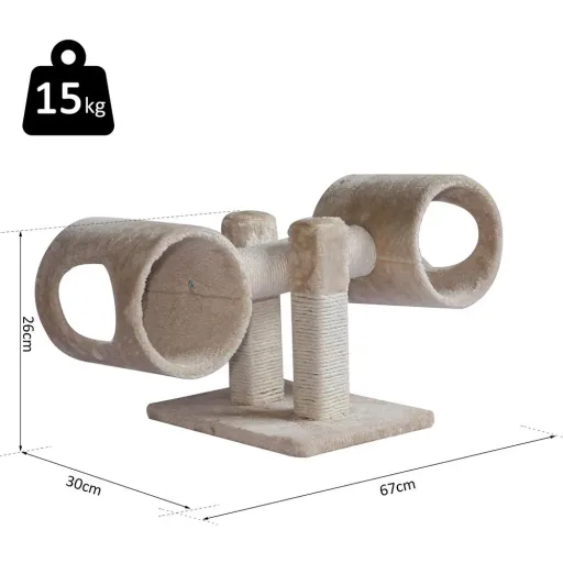 Kratzbaum Katzenbaum Spielbaum Wippe 2 Tunnel mit Loch Beige L67 x B30 x H26 cm