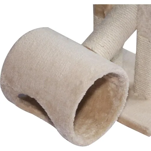 Kratzbaum Katzenbaum Spielbaum Wippe 2 Tunnel mit Loch Beige L67 x B30 x H26 cm