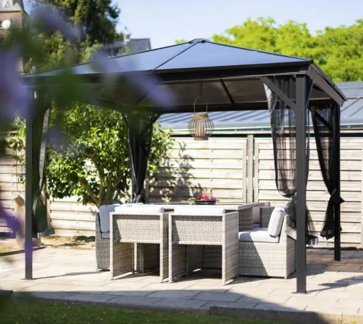 Sojag Pavillon Verona 1010 298,3×298,3×261 cm Anthrazit – Hardtop mit 6-mm-Polycarbonatdach