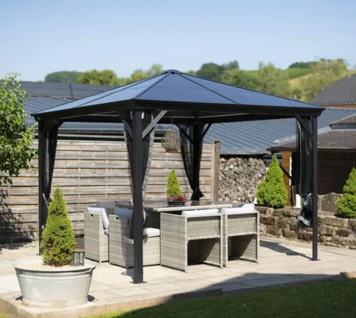 Sojag Pavillon Verona 1010 298,3×298,3×261 cm Anthrazit – Hardtop mit 6-mm-Polycarbonatdach