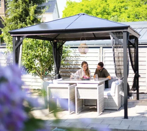 Sojag Pavillon Verona 1010 298,3×298,3×261 cm Anthrazit – Hardtop mit 6-mm-Polycarbonatdach