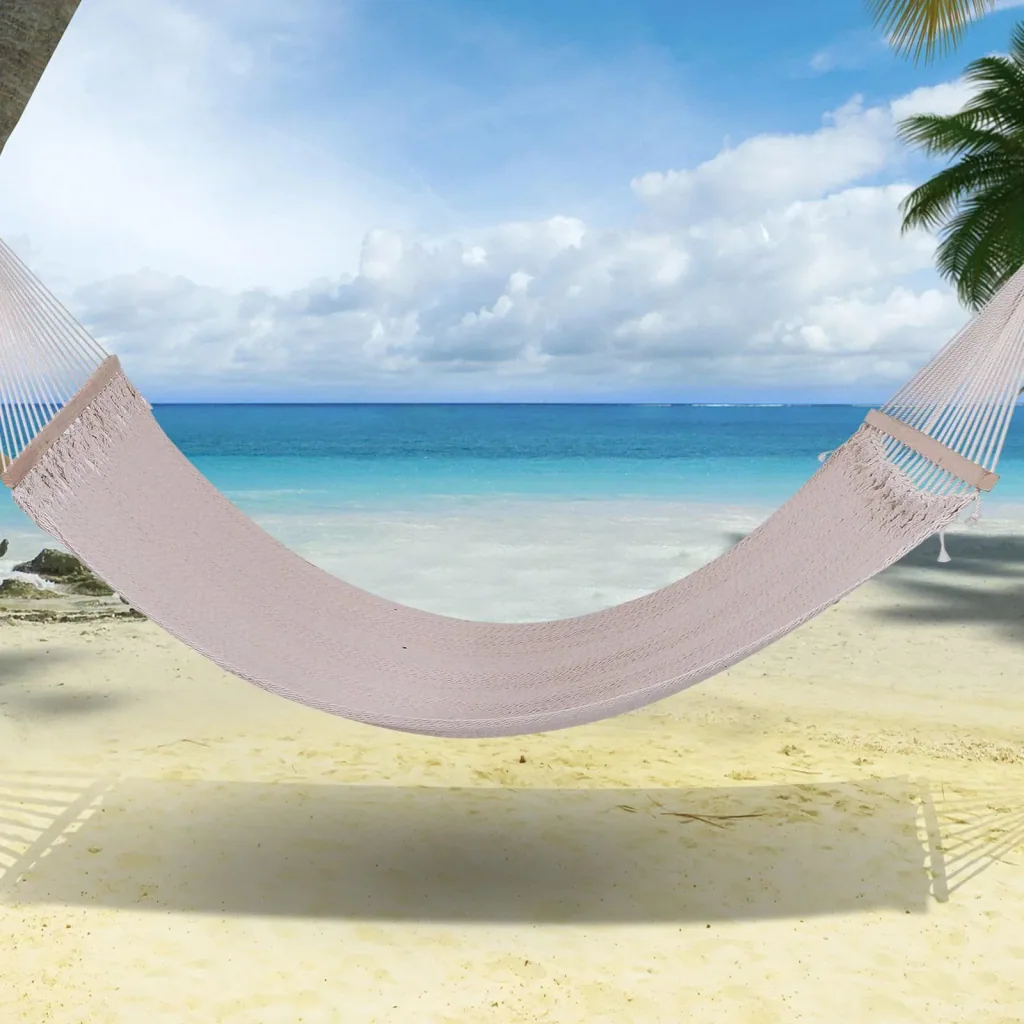 Stabhängematte Doppel Hängematte wetterfest UV-beständig 2,1 x 1,5 m bis 200 kg Polyester Cremeweiß