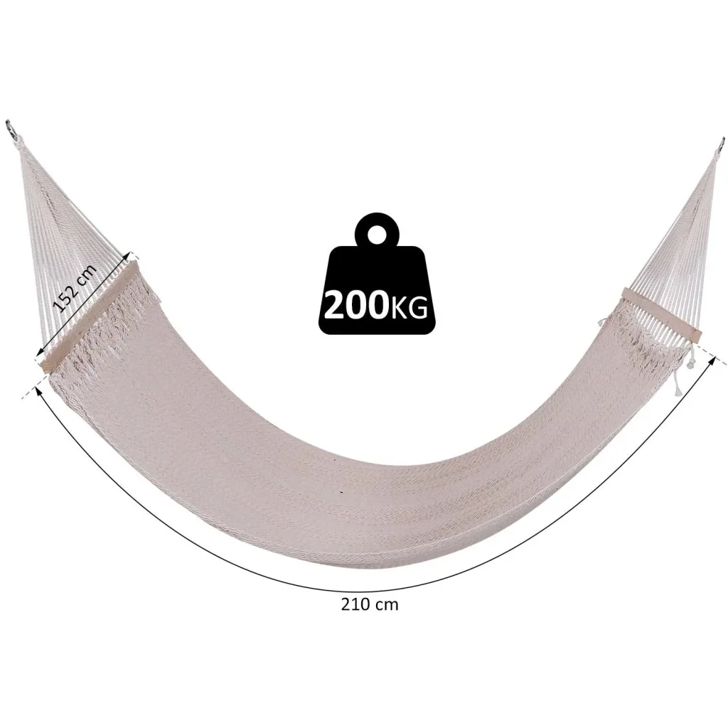 Stabhängematte Doppel Hängematte wetterfest UV-beständig 2,1 x 1,5 m bis 200 kg Polyester Cremeweiß