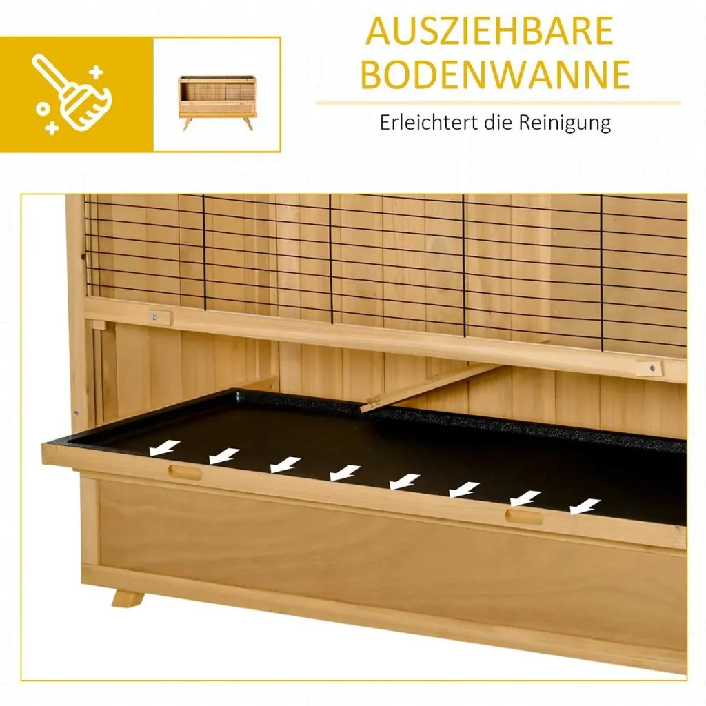 Zwergkaninchenstall mit Bodenwanne Rampe für 2 Zwergkaninchen einfache Reinigung Tannenholz Asphalt 120 x 50 x 82 cm