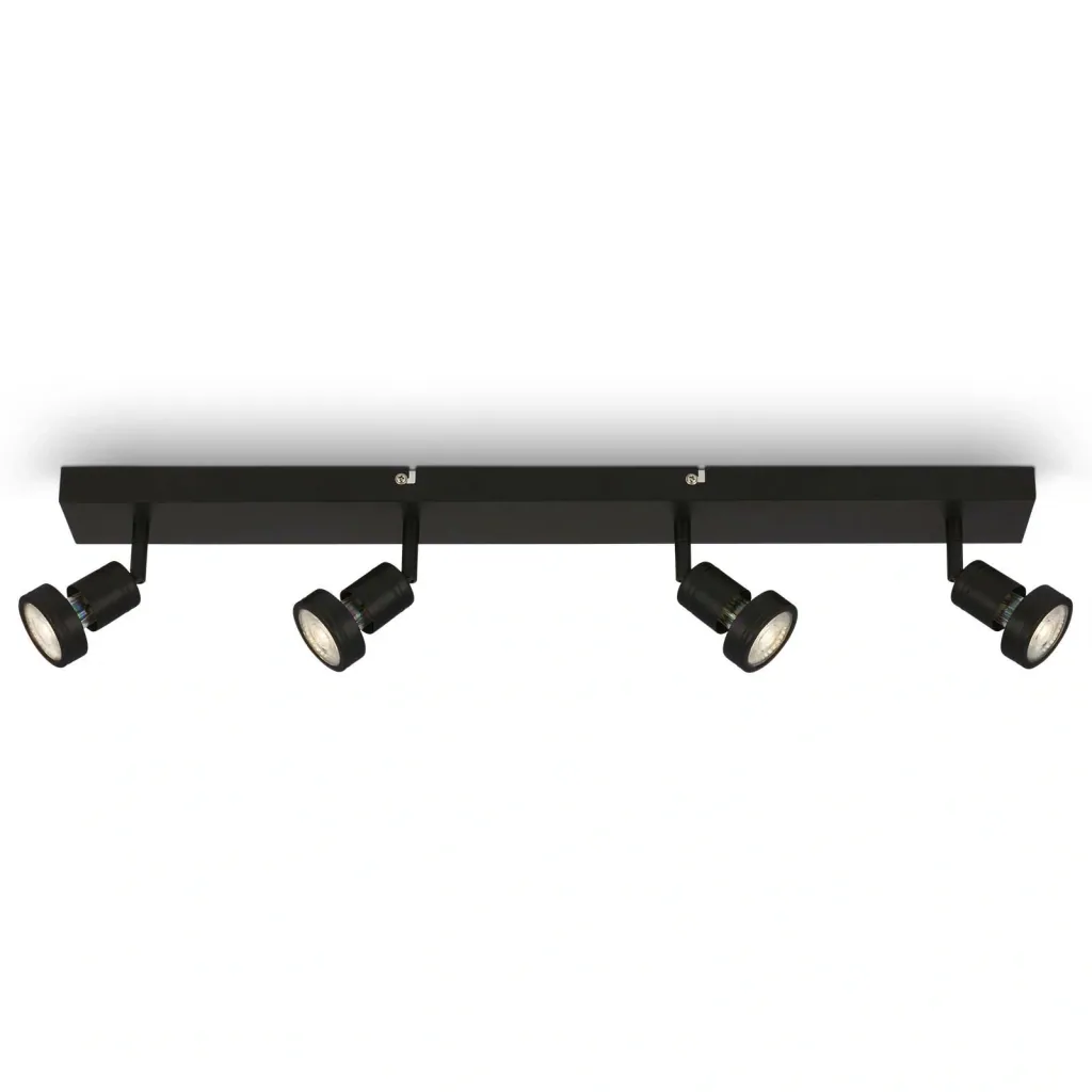 LED Spotleuchte 4-flammig, schwarz, 4 x GU10 Fassung, inklusive 4 x LED Leuchtmittel, 4,9 Watt, 460 lm, 3000 K