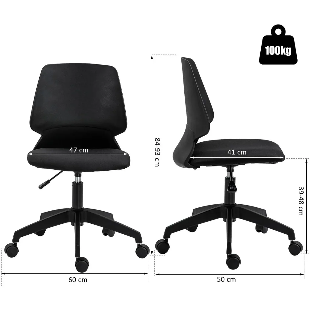 Drehstuhl Schreibtischstuhl rollbar höhenverstellbar ergonomisch gepolstert Leinen Schwarz 60 x 50 x (84 93) cm