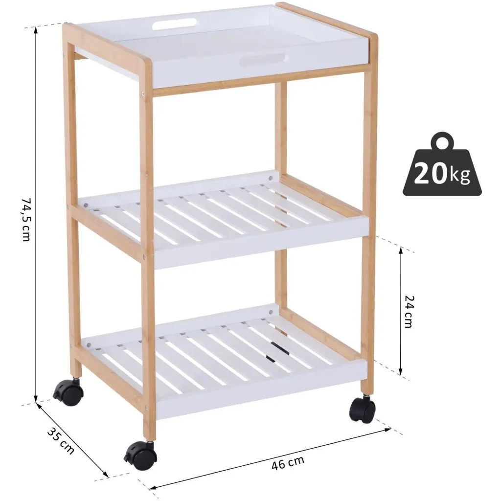 Küchenwagen rollbar Servierwagen Küchentrolley abnehmbare Topplatte 46 x 35 x 74,5 cm