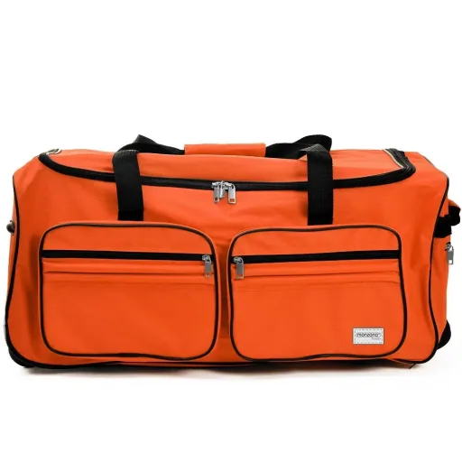 Große Reisetasche mit Trolleyfunktion 85L orange - Vorhängeschloss