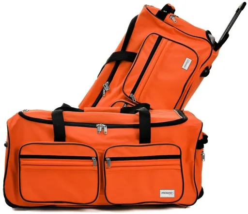 Große Reisetasche mit Trolleyfunktion 85L orange - Vorhängeschloss