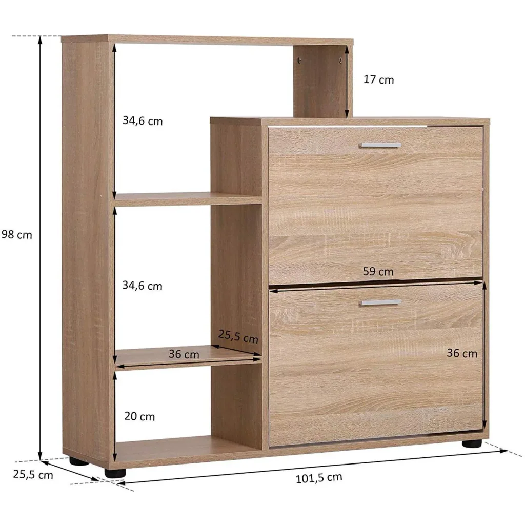Schuhschrank Schuhregal Schuhkipper Schuhkommode 2 Klappen 20 Schuhe Holz Natur 101,5 x 25,5 x 98 cm