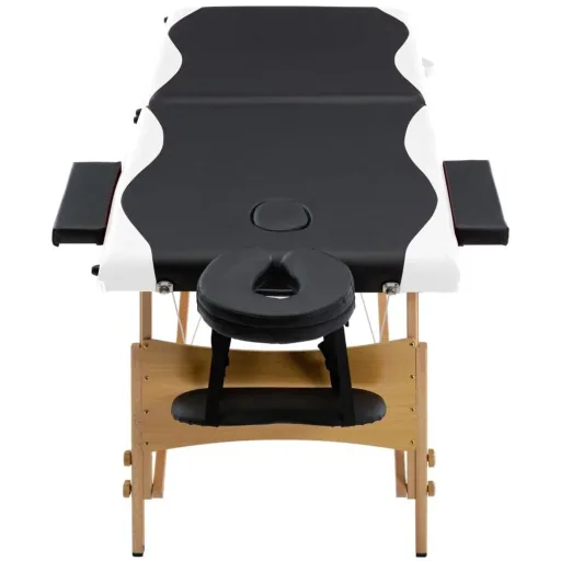 Klappbarer Massagetisch 2 Zonen Holz schwarz und weiß
