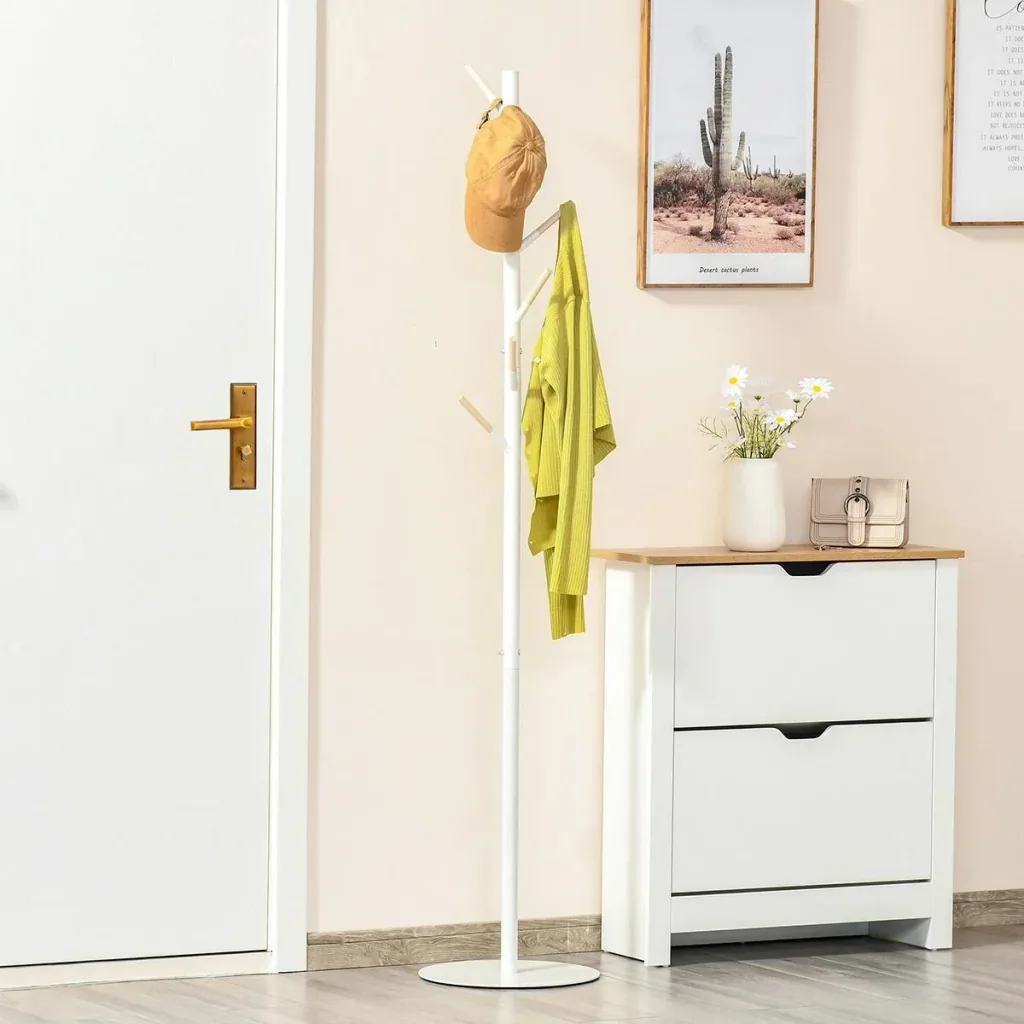 Garderobenständer mit 6 Haken Standgarderobe mit Marmorfuß Kleiderständer Flurgarderobe Metall Weiß 35 x 35 x 174 cm