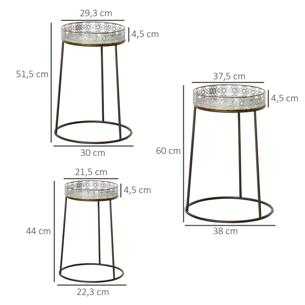 Blumenständer 3er Set aus Metall für Blumentopf Stapelbar Kaffee+Silber
