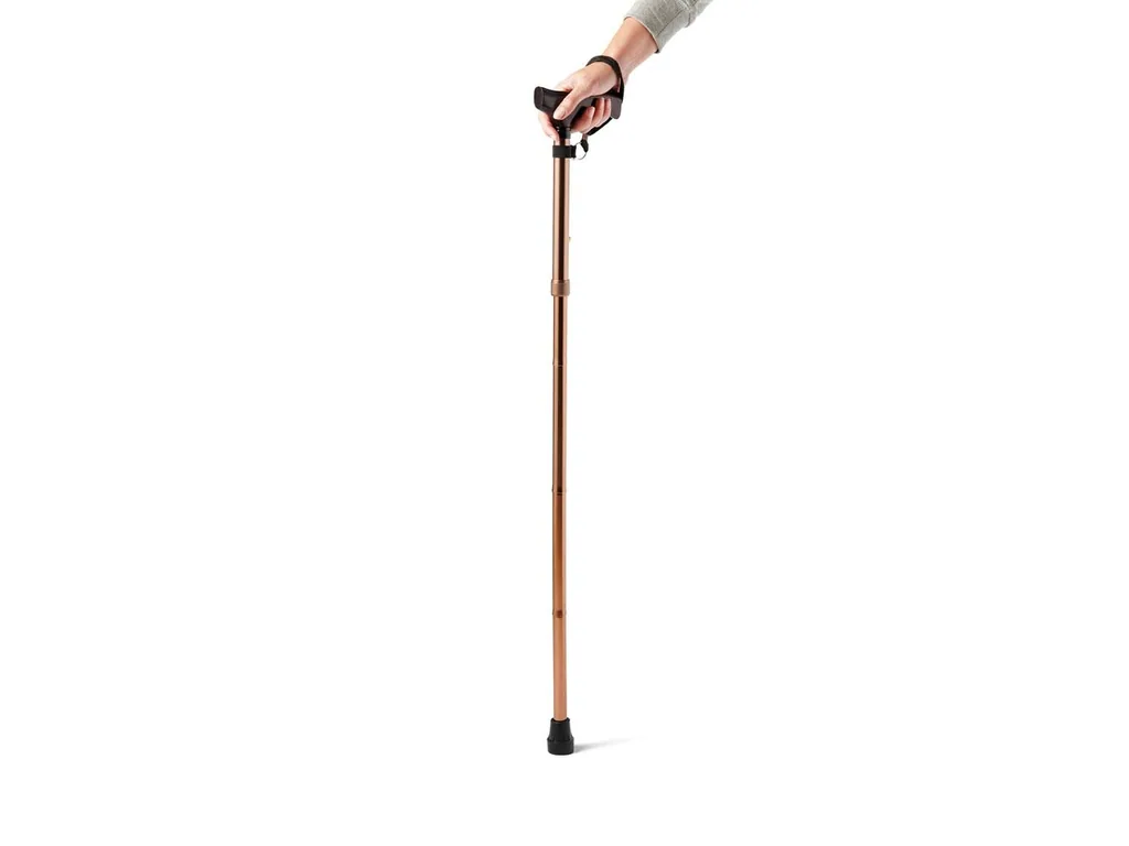 Klappbarer Gehstock für Senioren, zusammenklappbarer Gehstock für ältere Menschen, leichtes Aluminium, ergonomischer Holzgriff, verstellbar 82–92 cm, rutschfeste Spitze, Handschlaufe, Tragetasche, Bronze