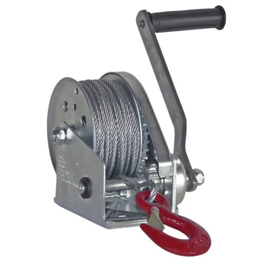 Handbremswinde BHW-1200, Max. Hubkraft / Zugkraft unterste (1.) Lage: 550 daN, inkl. 20 m Seil mit SOB Haken