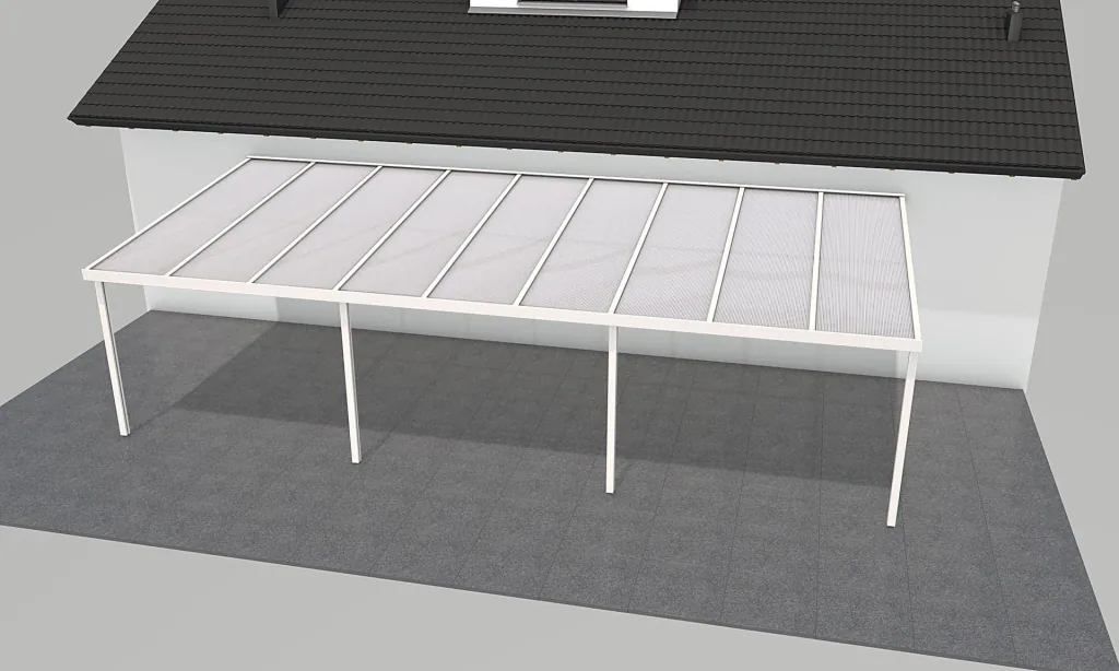 Terrassendach Premium, weiß, 9135 x 4060 mm - Polycarbonat Stegplatten 16 mm, weiß gestreift