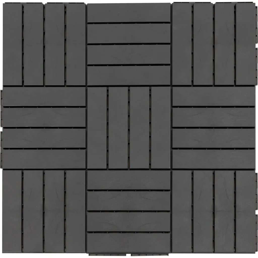 Set aus 9 Bodenfliesen, Klickmechanismus, Holzmaserung, schwarz, 30 x 30 x 2 cm (Größe pro Fliese)