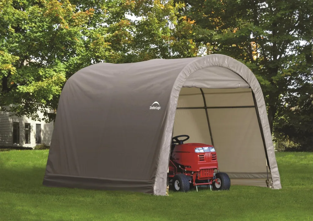 ShelterLogic Foliengerätehaus 9 m², grau, 300×300 cm – Round Top, DuPont-Stahlrahmen, wetterfest