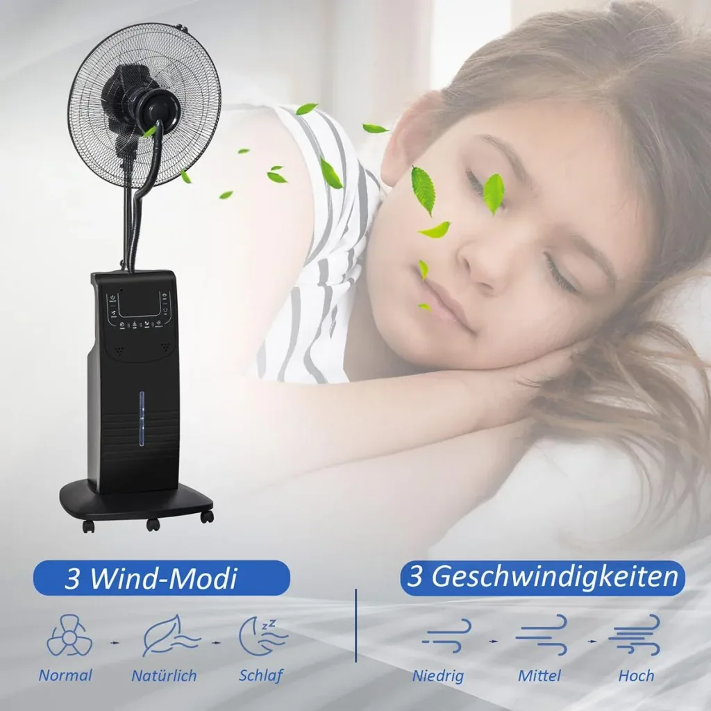 Nebel-Standventilator mit 3 Modi schwarz