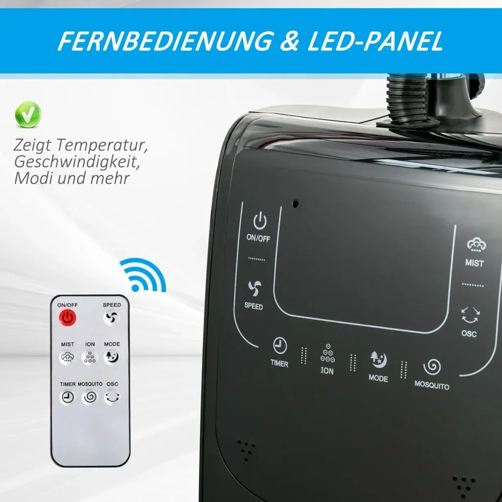Nebel-Standventilator mit 3 Modi schwarz