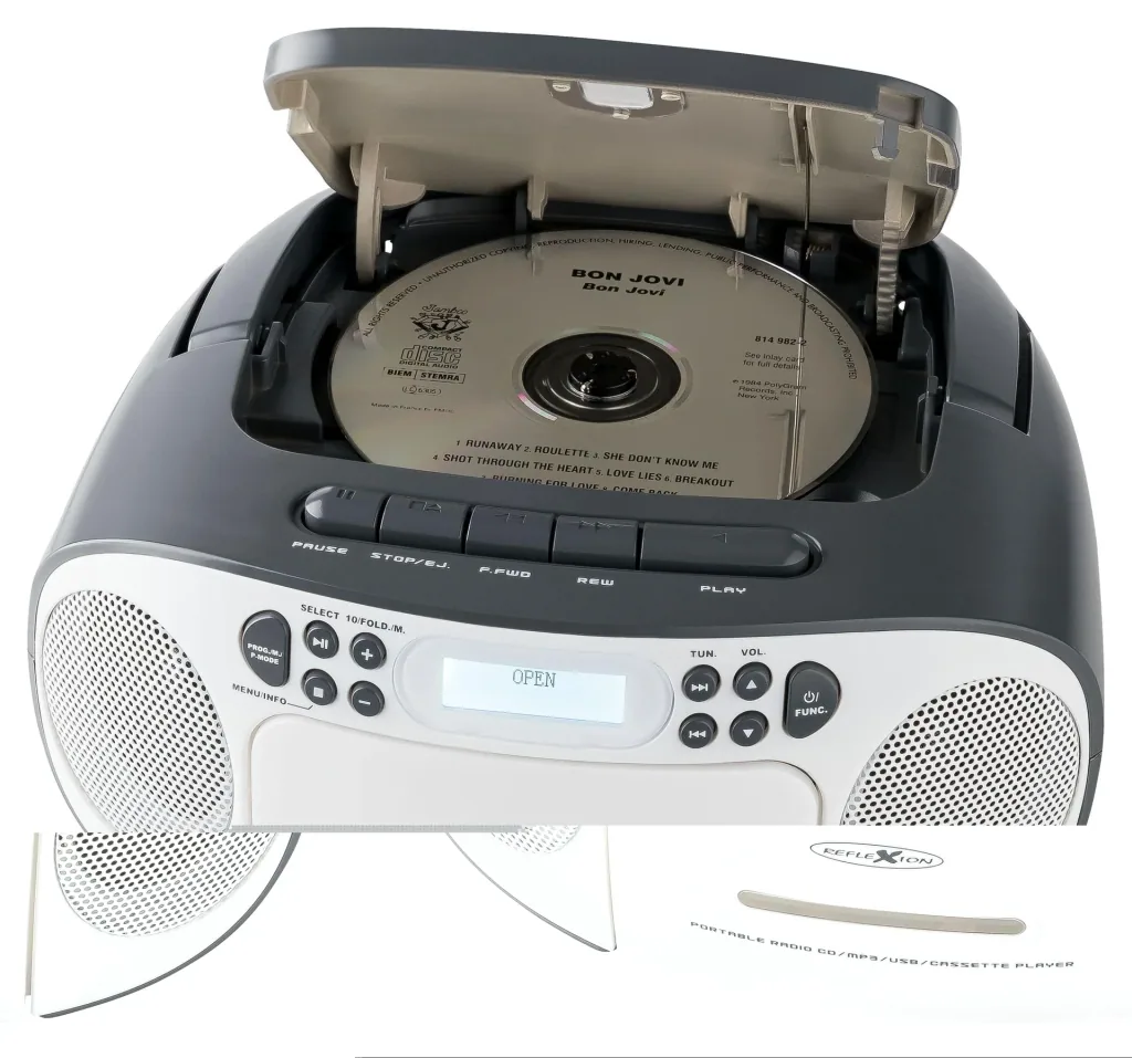 CD Radio Boombox mit DAB+/UKW-Radio, MP3/CD, Kassette und AUX-IN, grau