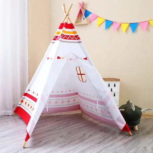 LED Tipi Zelt Rot / Weiss