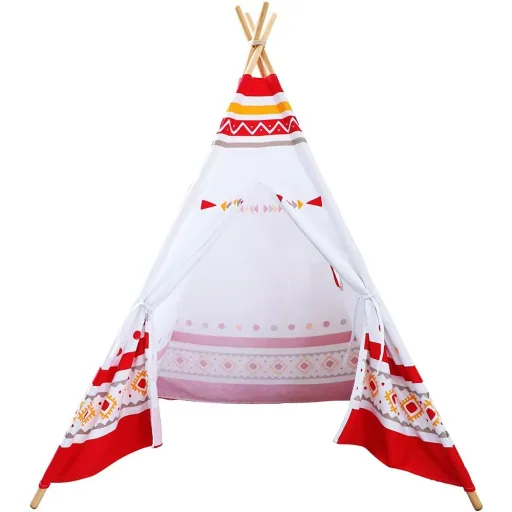 LED Tipi Zelt Rot / Weiss