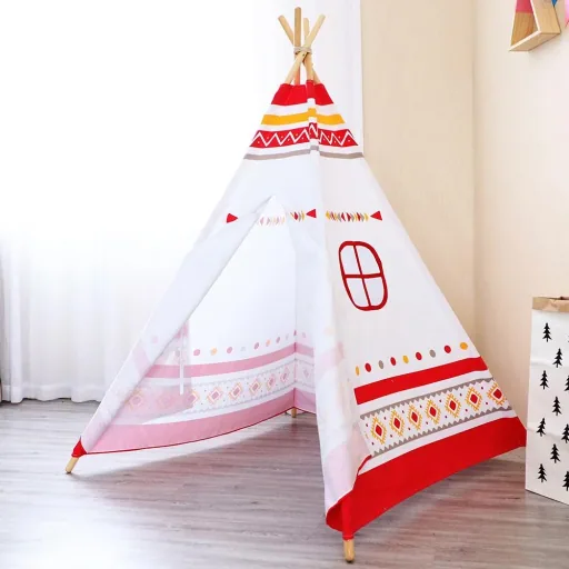 LED Tipi Zelt Rot / Weiss