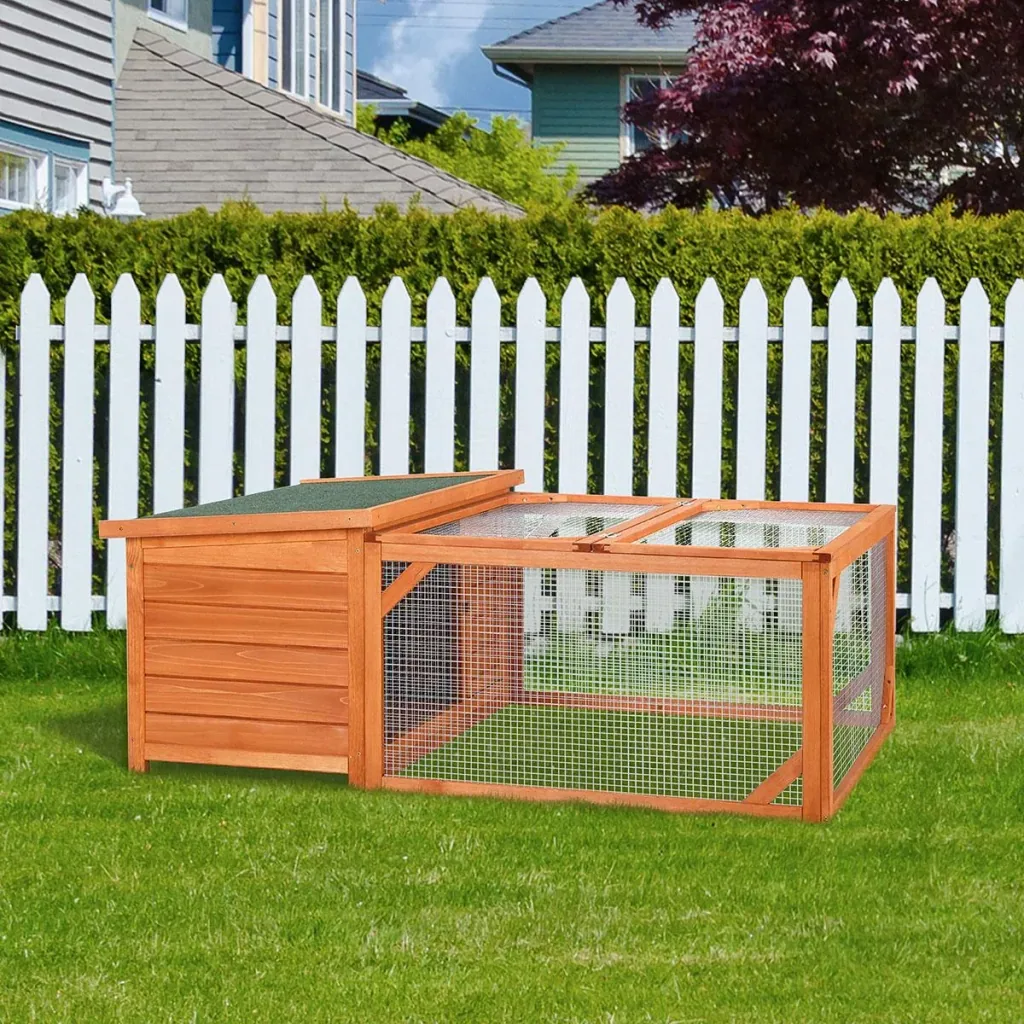 Kaninchenstall Hasenstall Kleintierhaus mit öffenbarem Asphaltdach Outdoor Indoor Hinterhof Tanne Orange+Grün 125,5 x 1