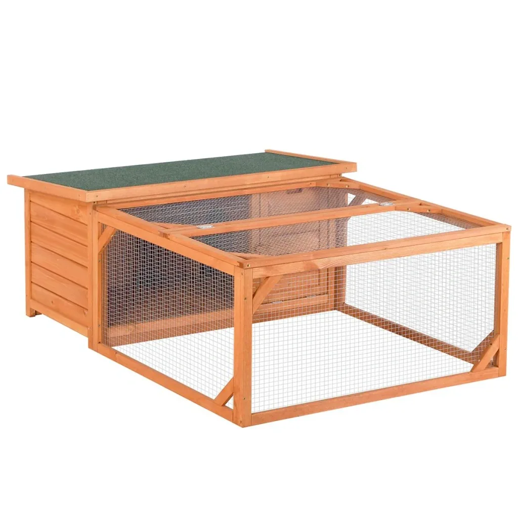 Kaninchenstall Hasenstall Kleintierhaus mit öffenbarem Asphaltdach Outdoor Indoor Hinterhof Tanne Orange+Grün 125,5 x 1