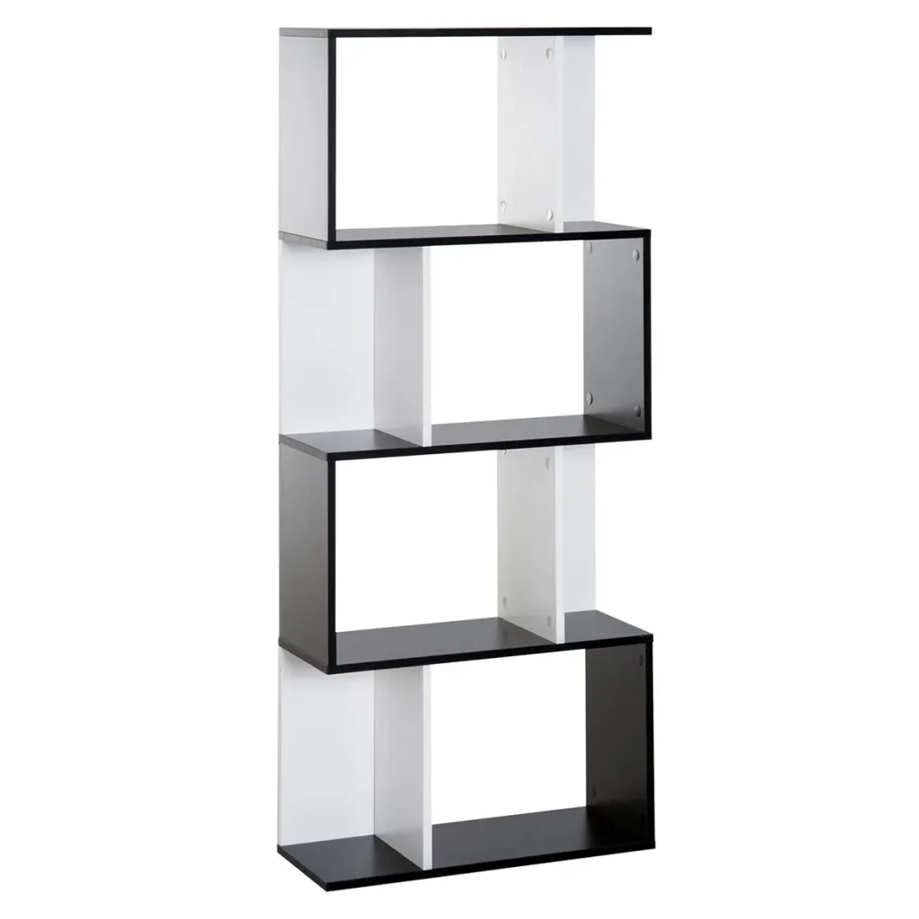 Bücherregal S-förmiges Standregal Lagerregal 4-stufige Vitrine mit Hardware-Schnalle moderner Raumteiler Spanplatte Sch