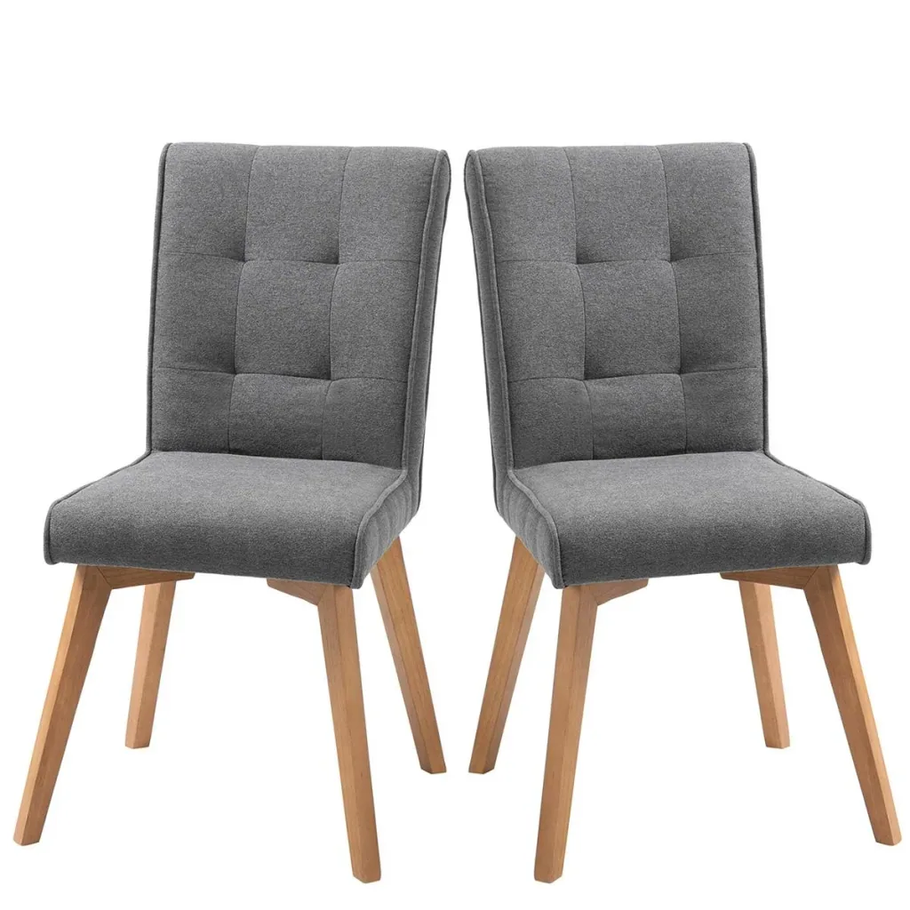 Esszimmerstühle 2er-Set mit Rückenlehne Leinen-Polyester-Gewebe Schaumstoff Gummiholz Grau 45 x 61,5 x 94 cm