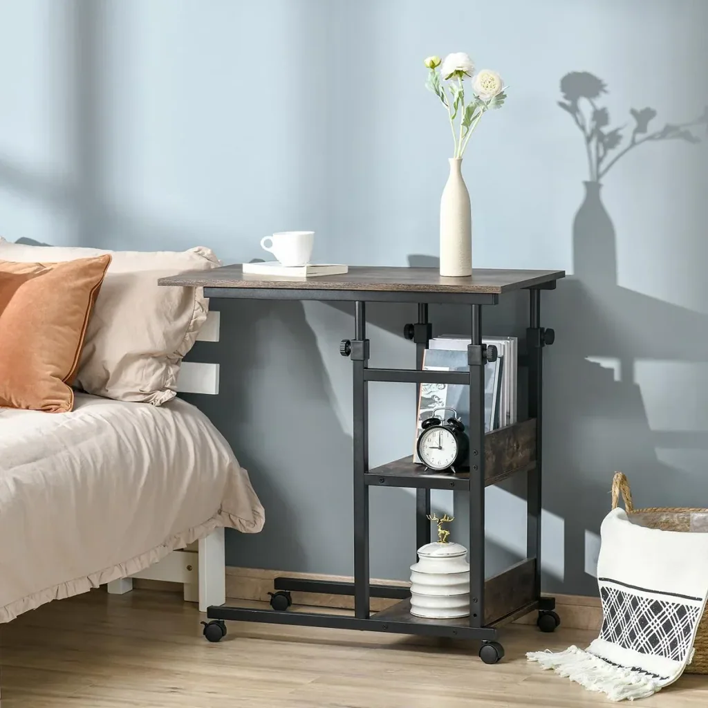 Beistelltisch Couchtisch mit Rollen, E1 Spanplatte, Metall, Schwarz, 80x40x72-82 cm