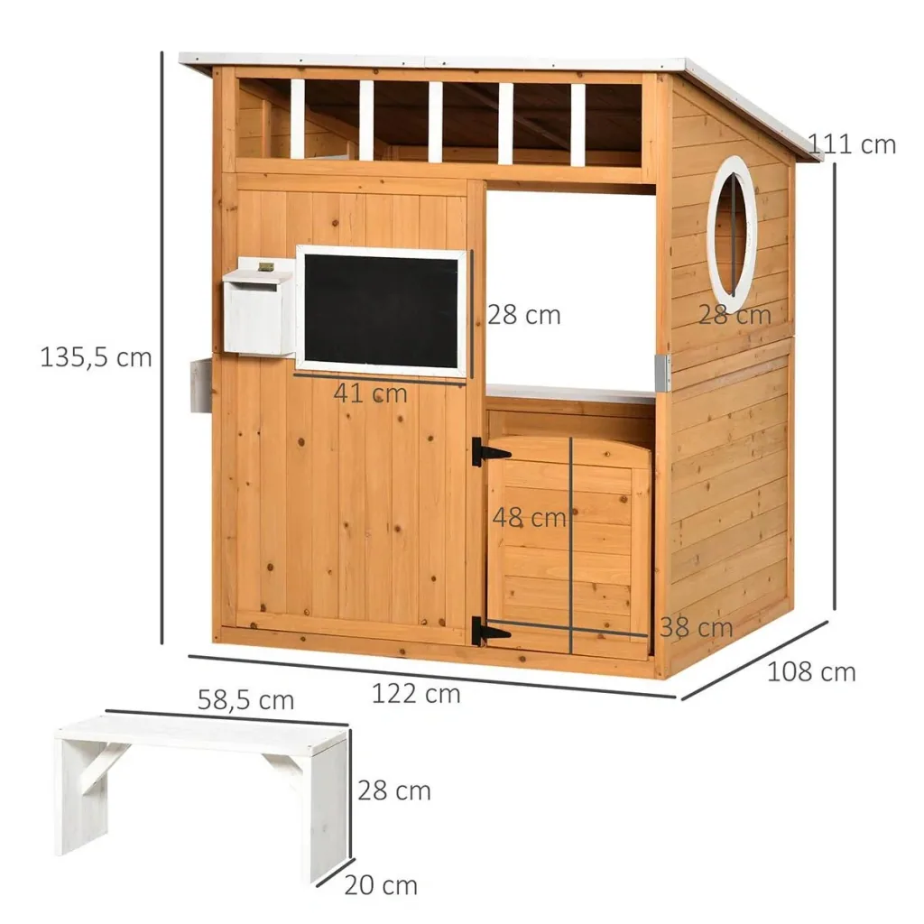 Spielhaus für Kinder Holz mit Fenster Briefkasten mit Blumentopfrack für 3-8 Jahre Tannenholz Gelb 122 x 108 x 135,5 cm