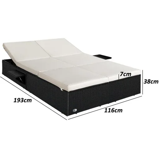 2-Personen-Liege Polyrotan schwarz - creme 193 x 116 x 33cm