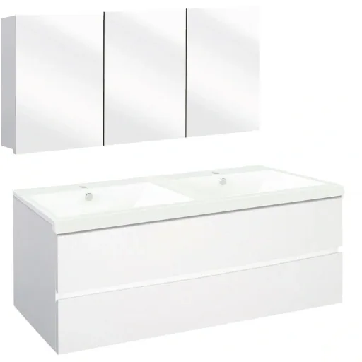 Concept Badezimmermöbel met Spiegelschrank 120cm - Weiss/Weiss
