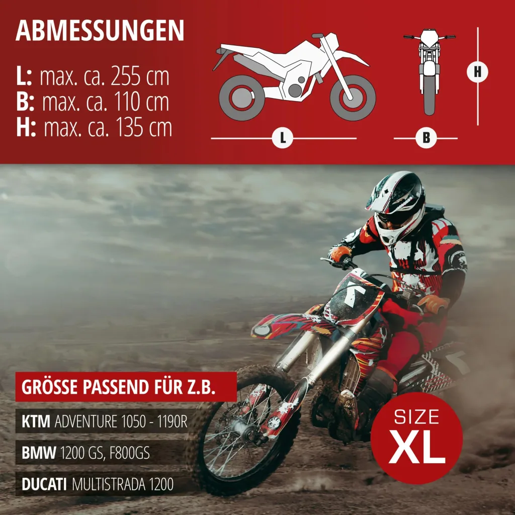 Motorradgarage Enduro - Grösse XL - 255 x 110 x 135 cm - PVC