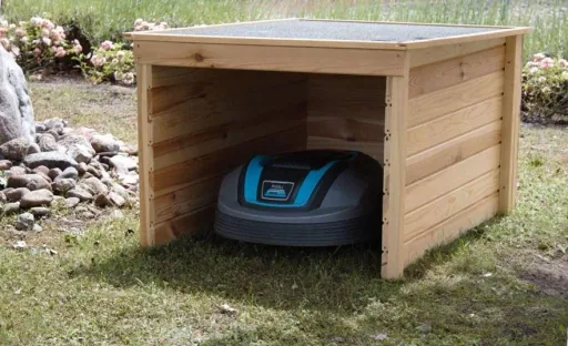 Mähroboter-Garage mit Bitumdach, natur