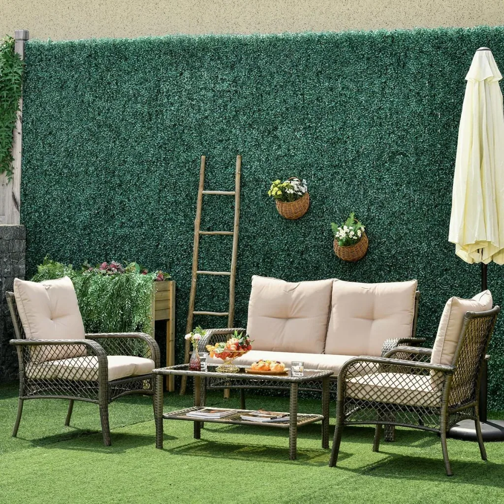 4-tlg. Gartensitzgruppe mit Beistelltisch Kissen Rattan Gartenset Polyrattan Metall Grau 136 x 79 x 88 cm