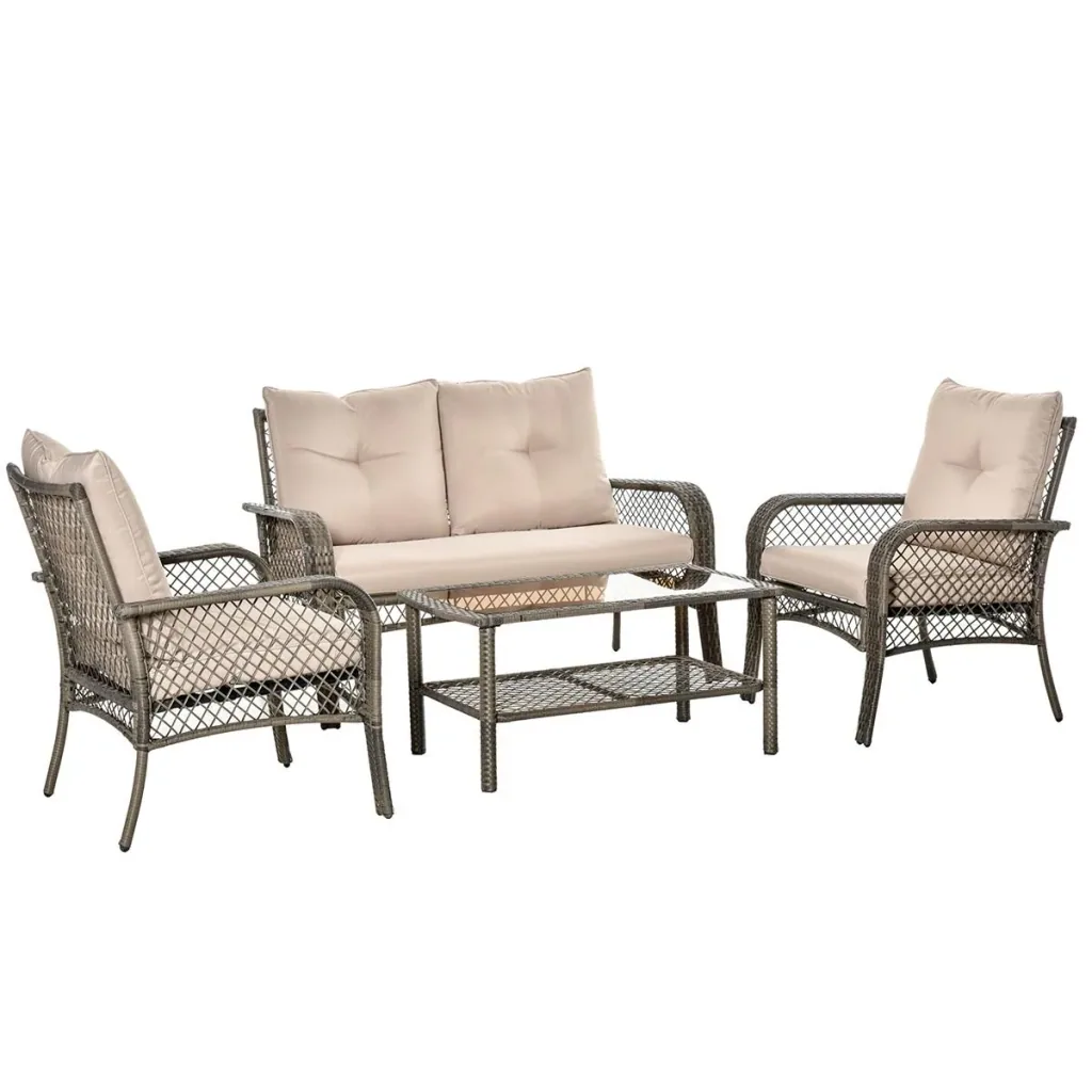 4-tlg. Gartensitzgruppe mit Beistelltisch Kissen Rattan Gartenset Polyrattan Metall Grau 136 x 79 x 88 cm