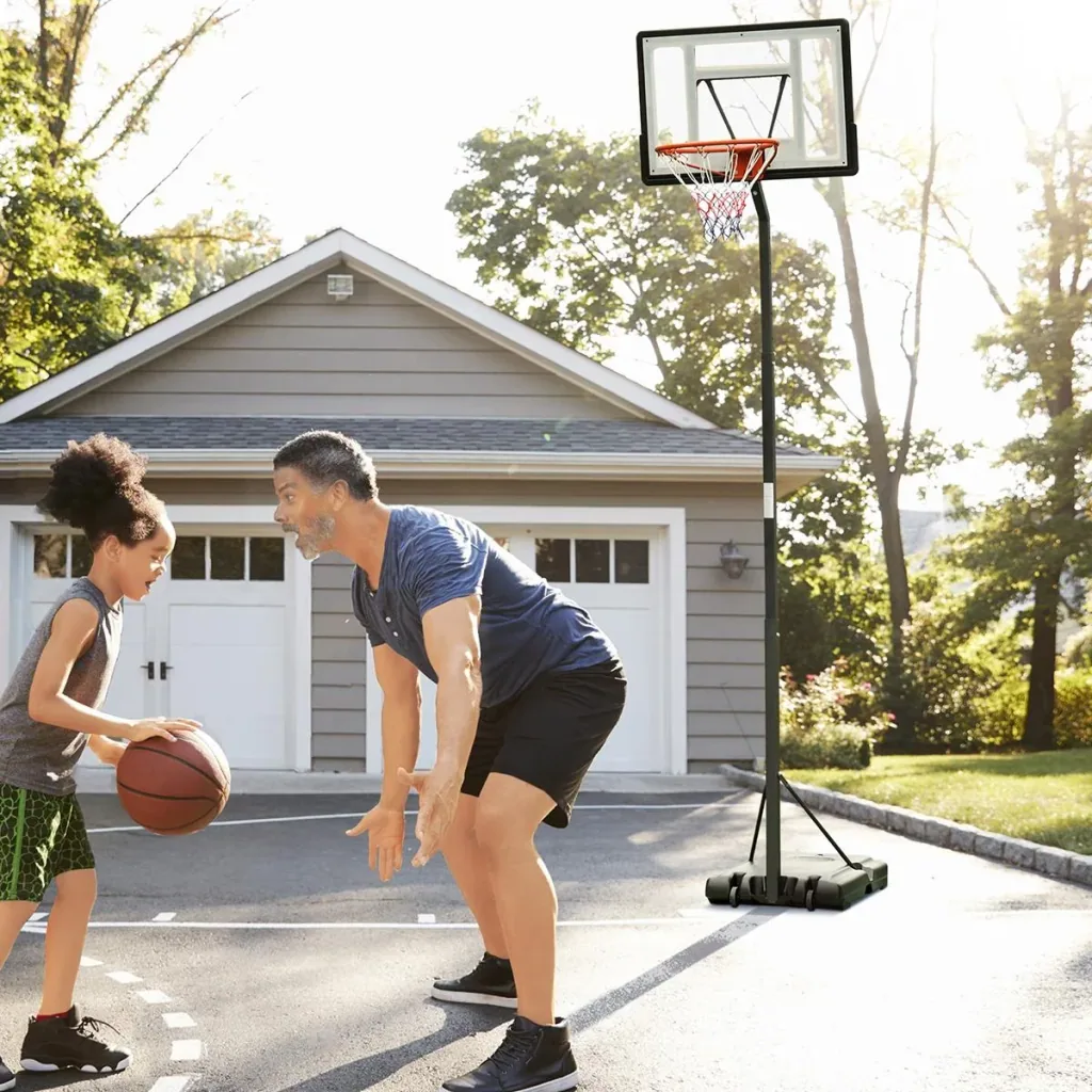 Mobiler Basketballständer Basketballkorb mit Ständer höhenverstellbar, Stahl+Kunststoff, Schwarz, 86 x 153 x 302-352 cm