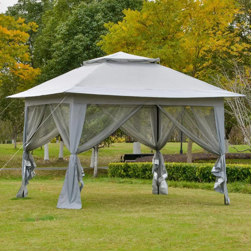 Faltpavillon Pop-Up-Zelt Gartenpavillon inkl. Rollentasche Stahl+Oxford+Mesh Grau+Schwarz 3,64x3,64x2,94m