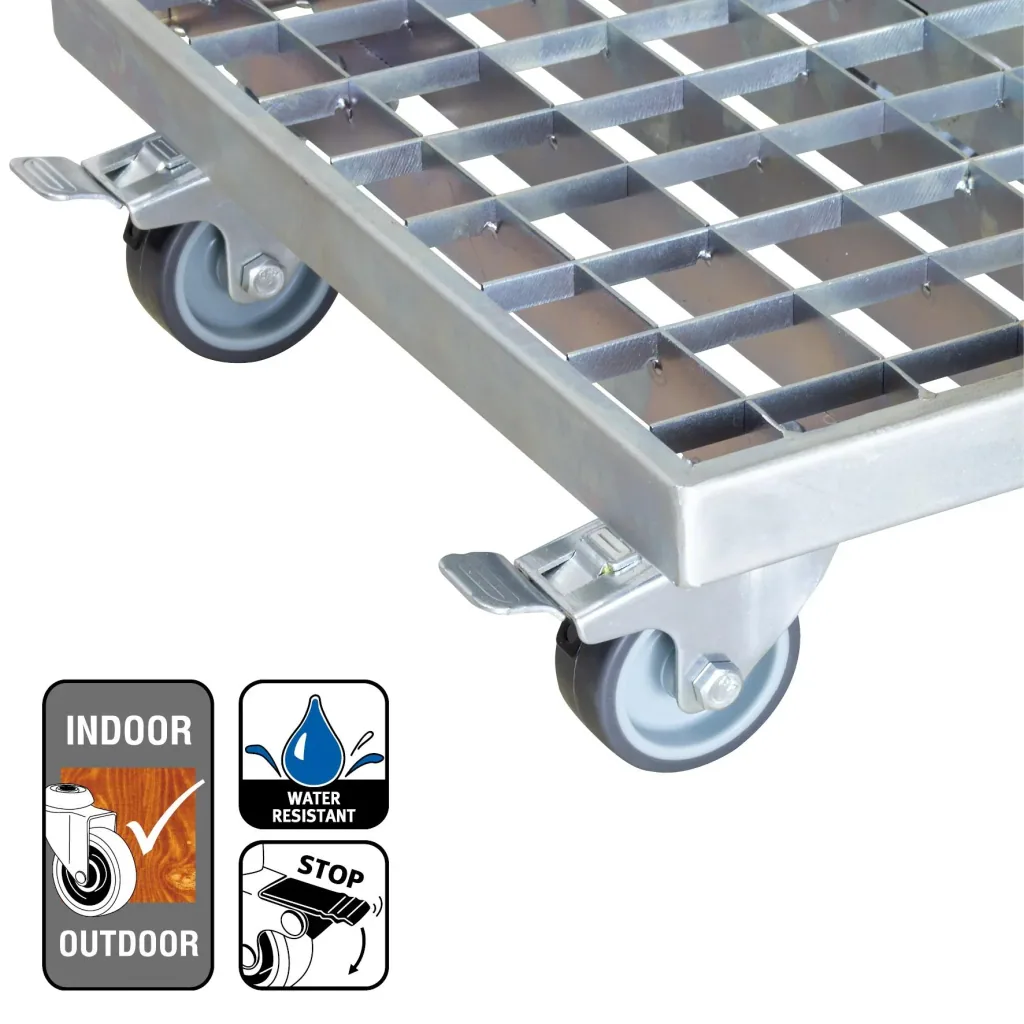 Multi Roller MR 7015, 29 x 29 x 9,5 cm, softe Rollen Ø 50 mm, Rollenlager, 2 Bremsen, Gitterrost, Tragkraft 200 kg