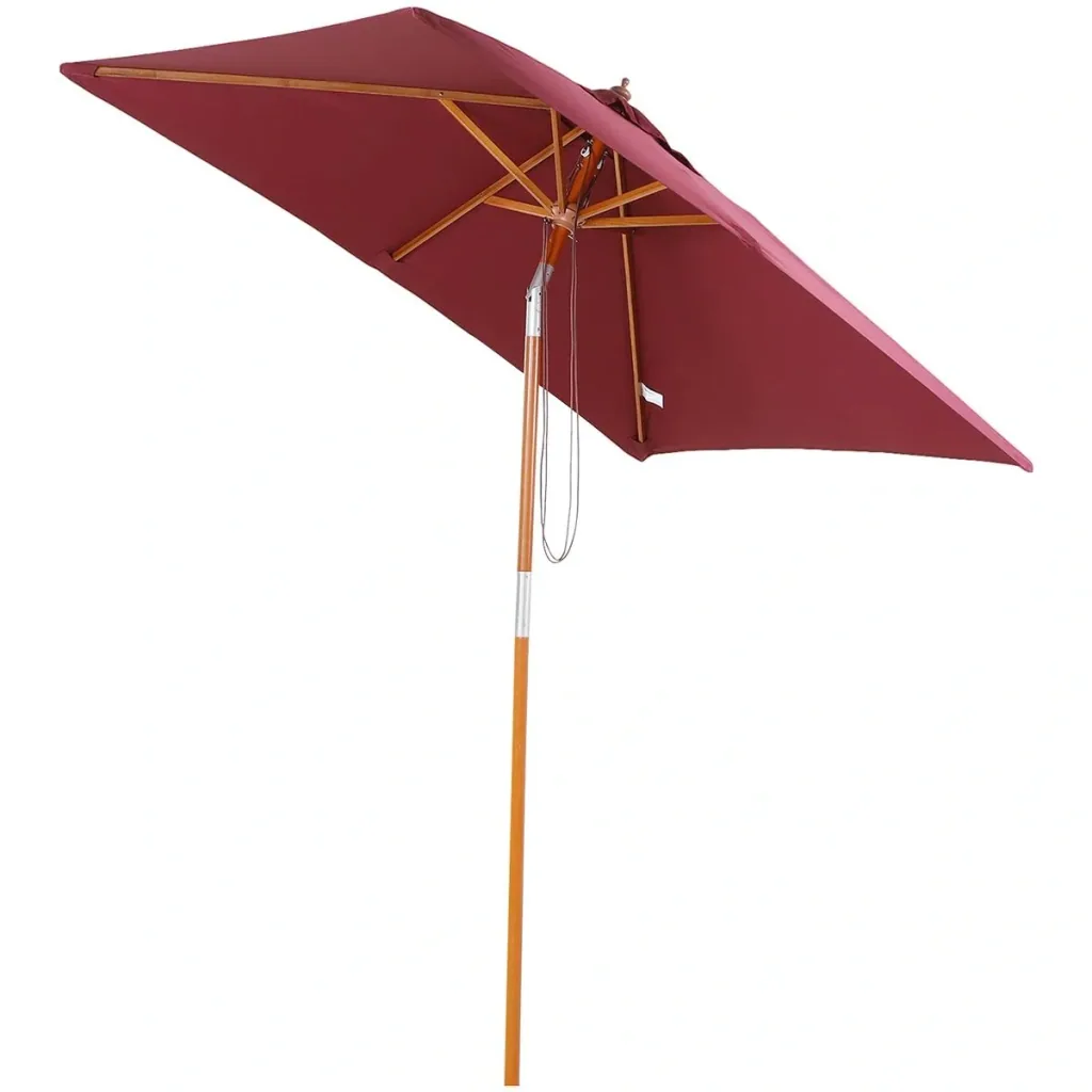 Sonnenschirm Gartenschirm Faltbarer 3-stufiger Sonnenschirm aus Holz + Polyester weinrot