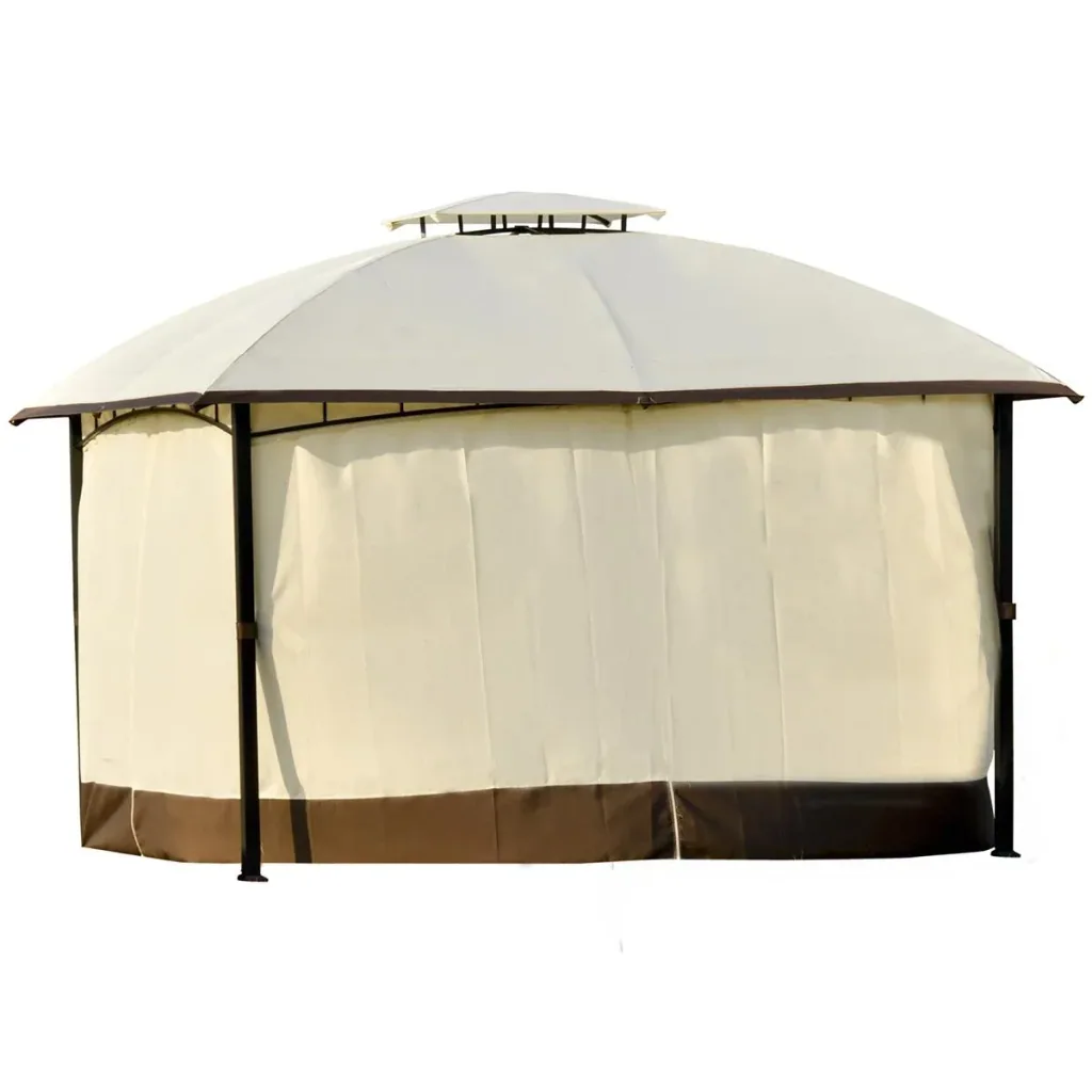 Pavillion Gartenpavillon Sonnenschutz praktische Zweistufiges Dach privat Cremeweiß+Braun 360 x 297 x 273 cm