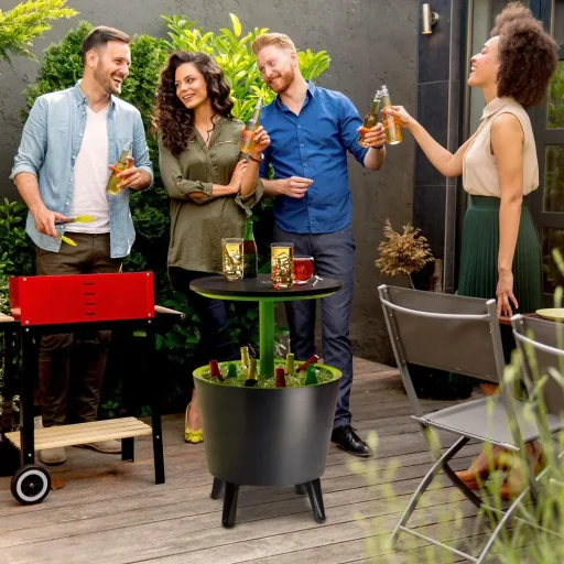 Beistelltisch mit Coolbar/Kühlbox/Partykühler - Grau/Grün - Ø50cm - 30L