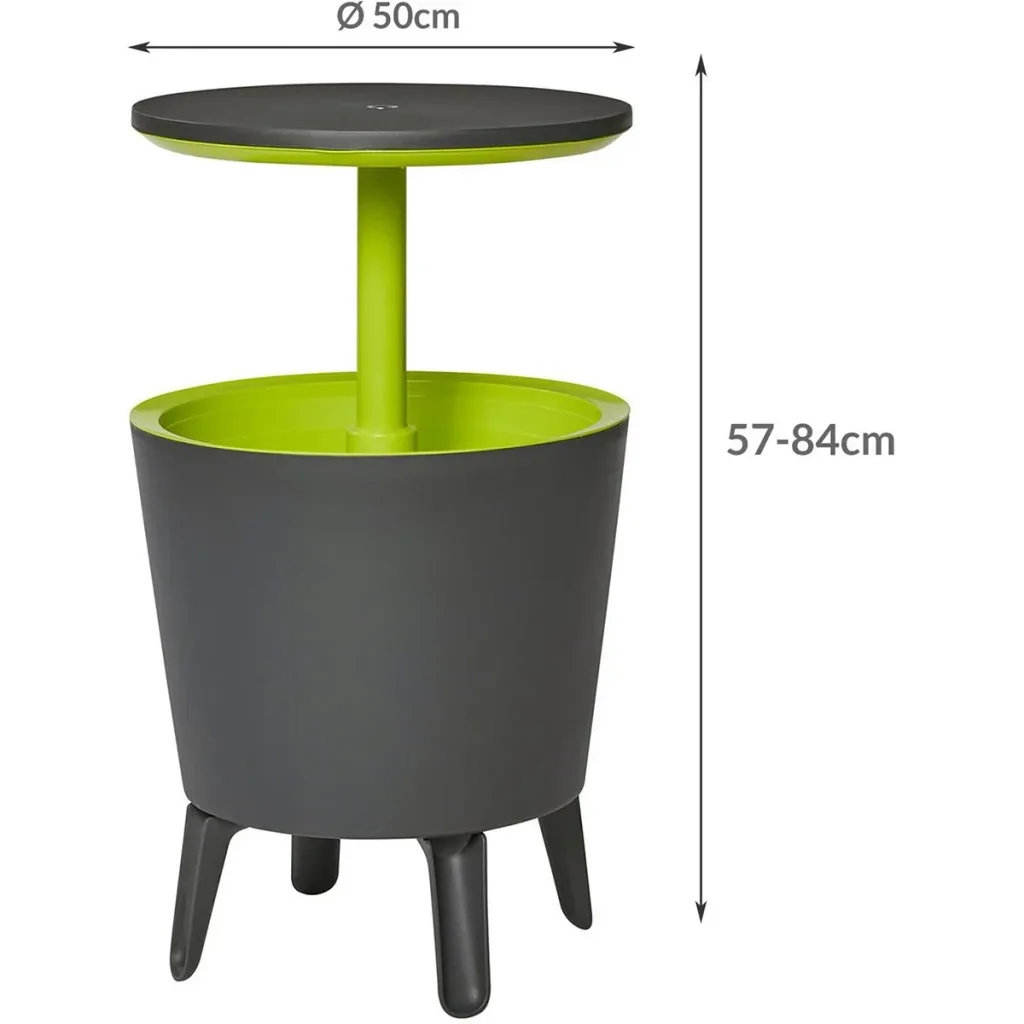 Beistelltisch mit Coolbar/Kühlbox/Partykühler - Grau/Grün - Ø50cm - 30L