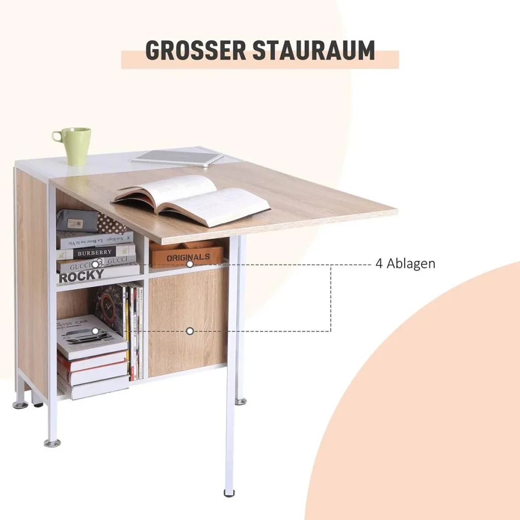 Klapptisch mit Stauraum natur, weiß