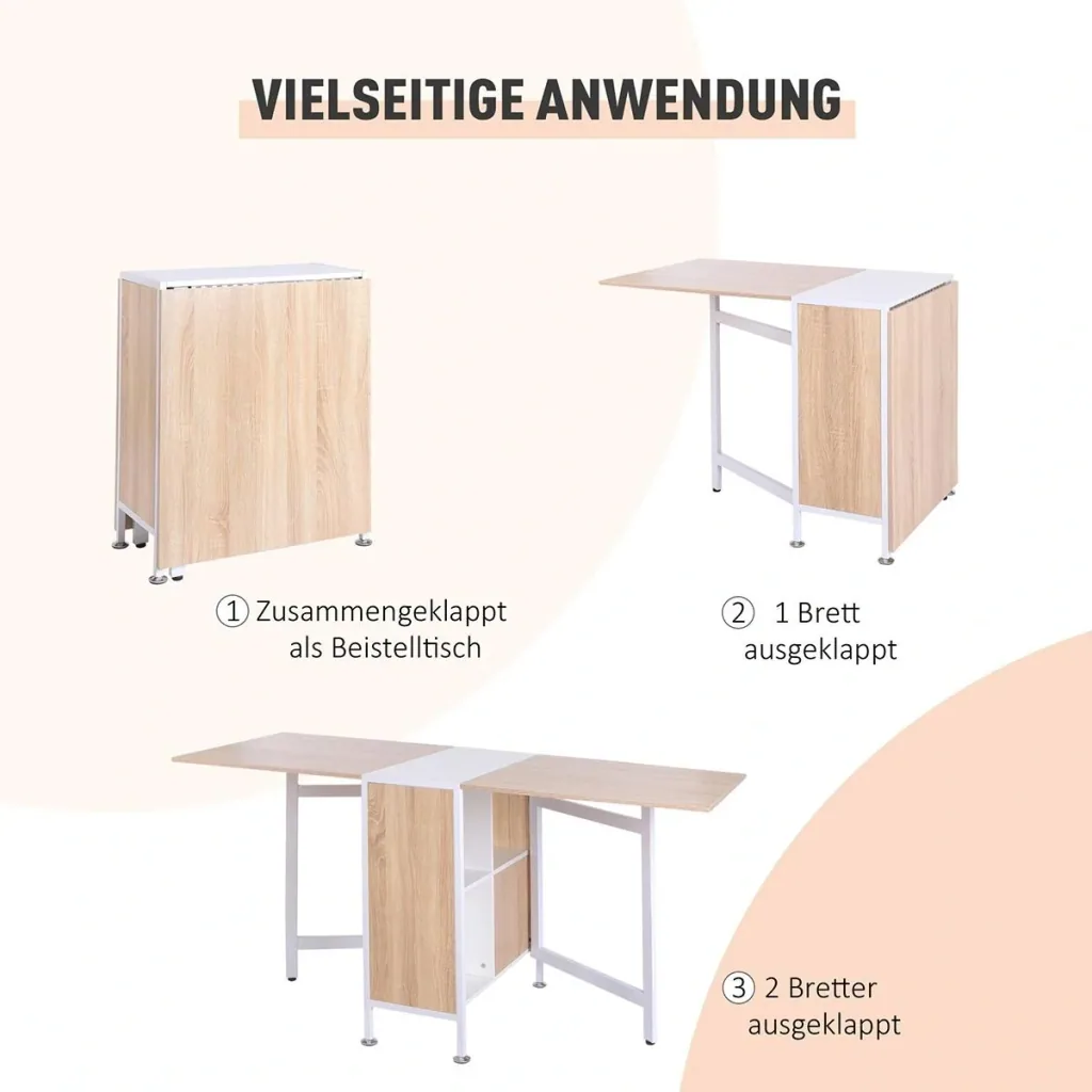 Klapptisch mit Stauraum natur, weiß
